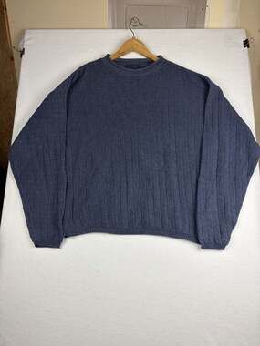 VTG OLD Glory Men’s L Ribbed Roll Neck Sweater Blue Cotton Acrylic Made USA Knit